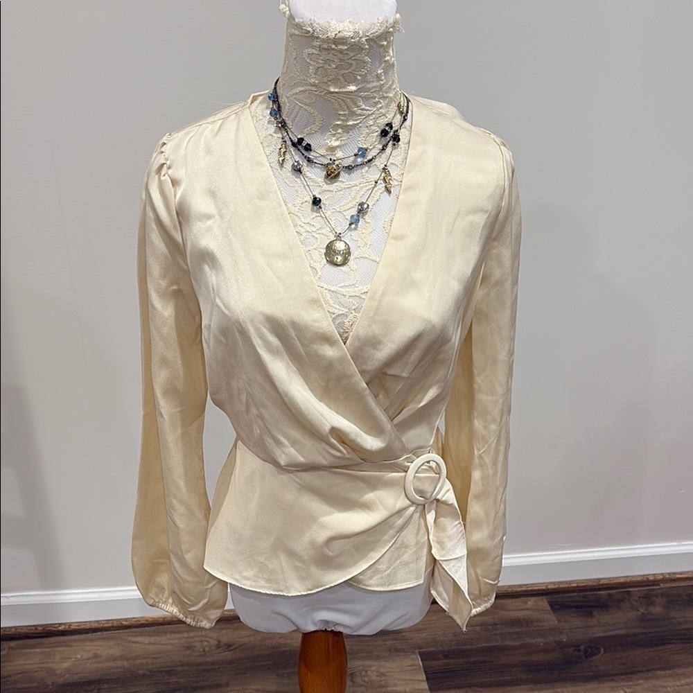 Milk & Honey | Small | Boutique Silky Cream Wrap Blouse